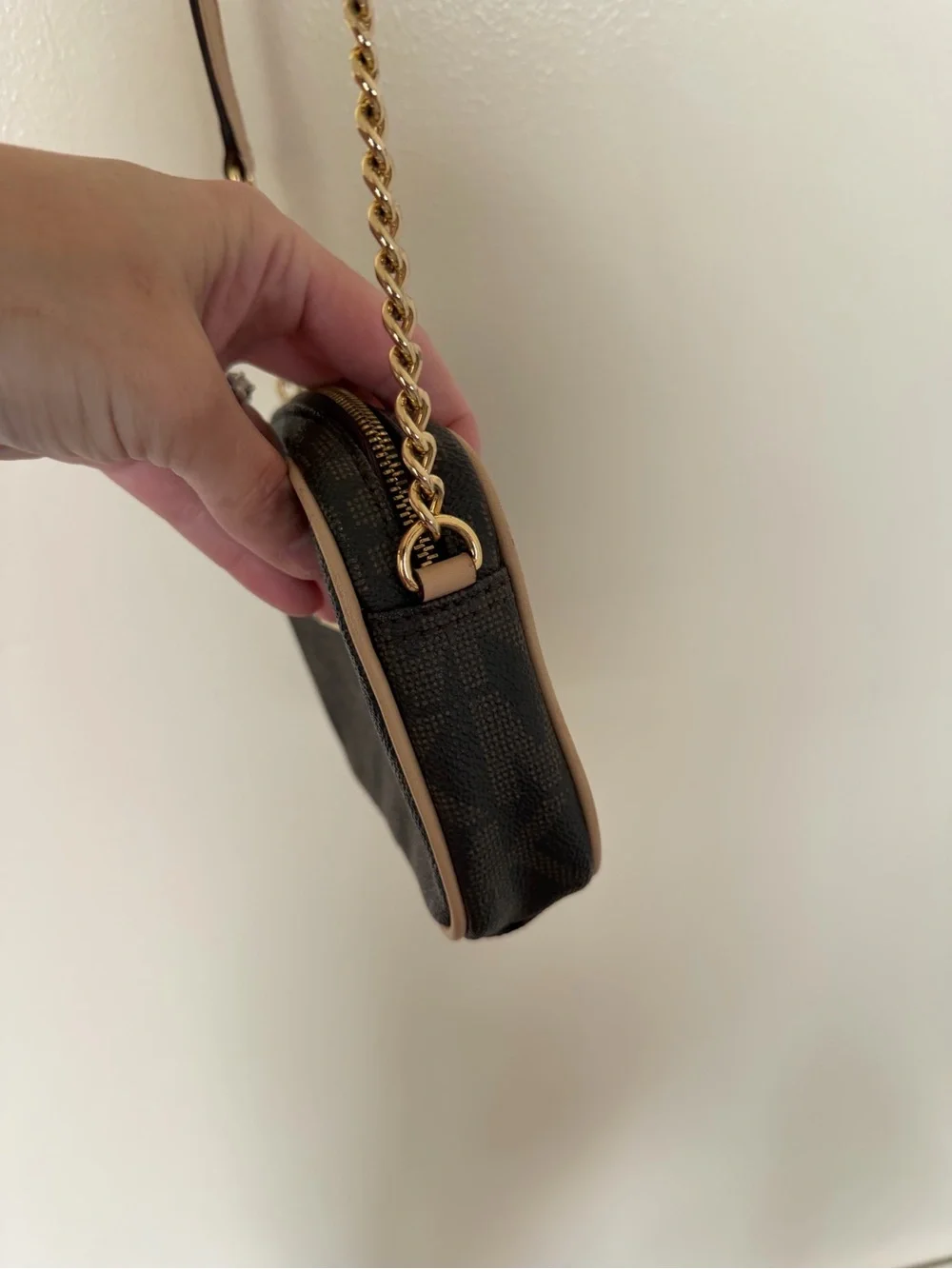 MICHAEL KORS Jet MK Logo Small Signature Camera Crossbody Bag Brown Gold Purse